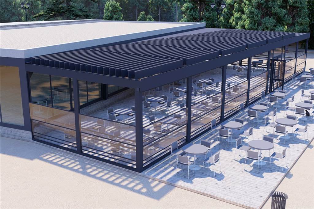 Am Café Seepark entsteht ein wettergeschützter Außenbereich Das Café Seepark soll künftig dreigeteilt sein: Das Gebäude, eine Pergola und ein reiner Außenbereich direkt am Strand.