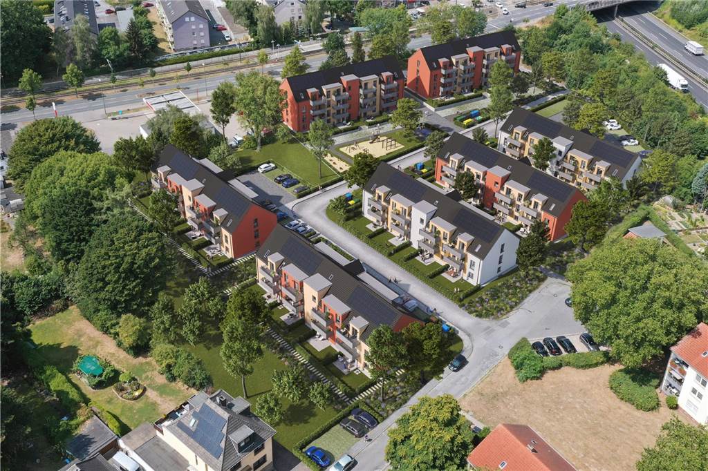 In der Esche: Richtfest für 92 neue Wohnungen in Brechten So soll die Siedlung "In der Esche" einmal aussehen, wenn sie - in 2025 - einmal fertig ist