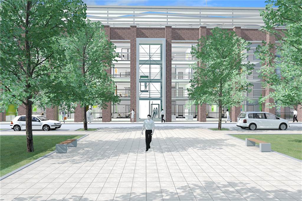 Konzept mit Gastronomie und Glas: Umbau der alten Salzhalle auf Phoenix-West beginnt So soll es einmal aussehen: Blick von der Konrad-Adenauer-Allee auf den Haupteingang.