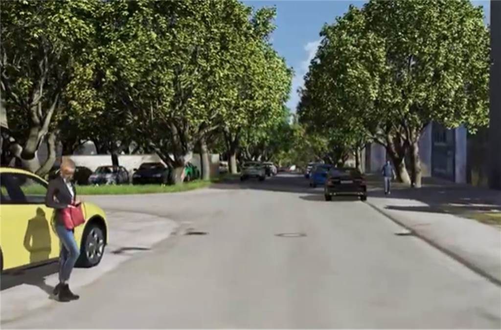 Viele Bäume, einige Autos und nach links eine Abbiege-Möglichkeit in das neue Wohnquartier. So soll es künftig auf der Straße Auf dem Toren aussehen.