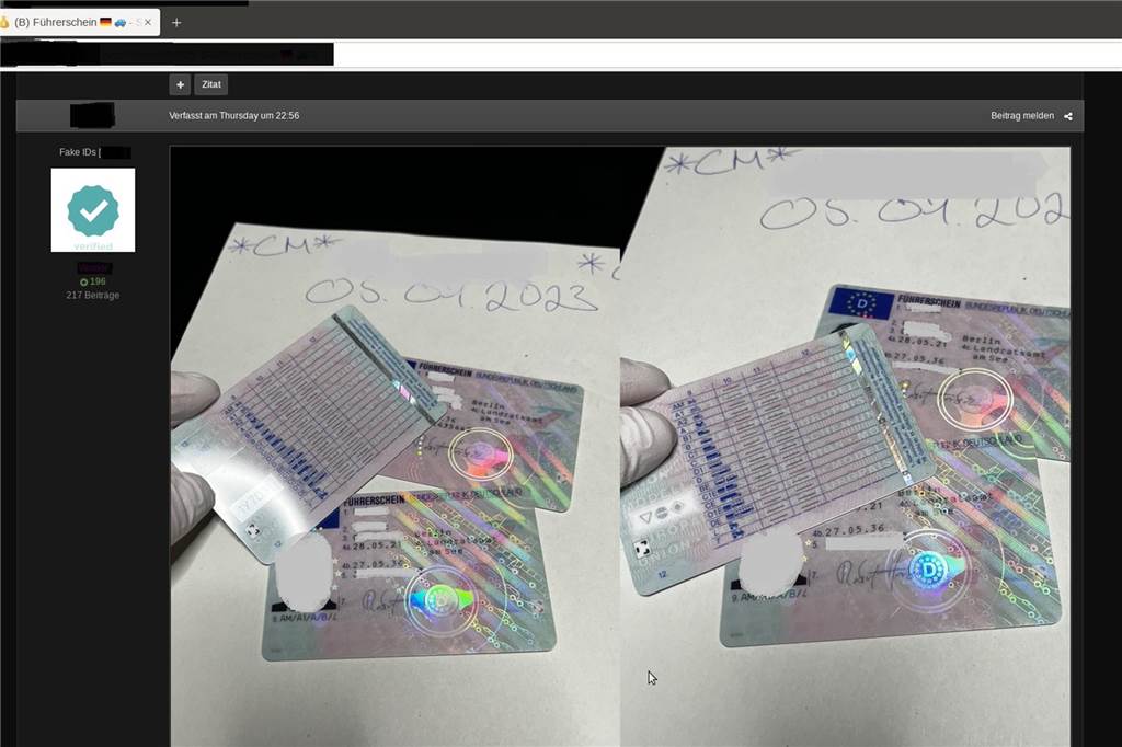 So sollen auch Führerscheine von "Moppel" im Darknet angeboten worden sein. 