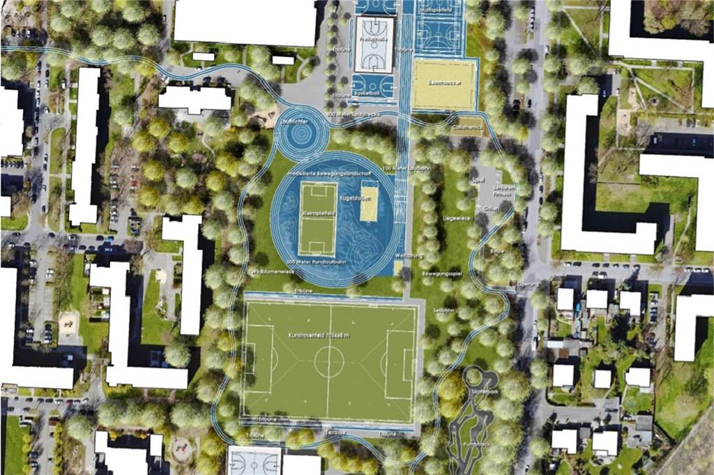 So stellen sich die Planer den Sportpark Scharnhorst vor - mit Kunstrasenplatz, Kleinfeldern, Leichtathletikbereich und vielem mehr