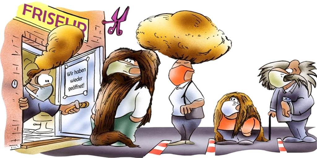 Friseure öffnen wieder – wo und wann es in Ahaus noch Termine gibt So stellt sich Karikaturist Heinz Schwarze-Blanke die Schlange vor, die sich ab dem 4. Mai bilden könnte vor den Friseurläden.