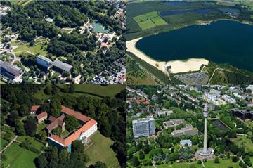So vielfältig sind die Parks der Region. (Im Uhrzeigersinn v.l.o.: Maxipark Hamm, Seepark Lünen, Schloss Cappenberg, Westfalenpark Dortmund)  