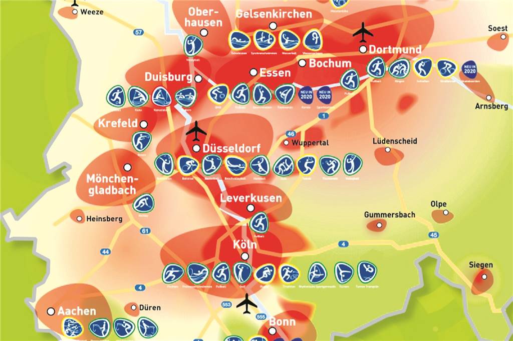 Dortmund träumt von den Olympischen Spielen 2032 - Initiative Rhein-Ruhr drückt aufs Tempo So wären die Sportstätten der in der Rhein-Ruhr-Region für die Olympischen Spiele 2032 angedacht.
