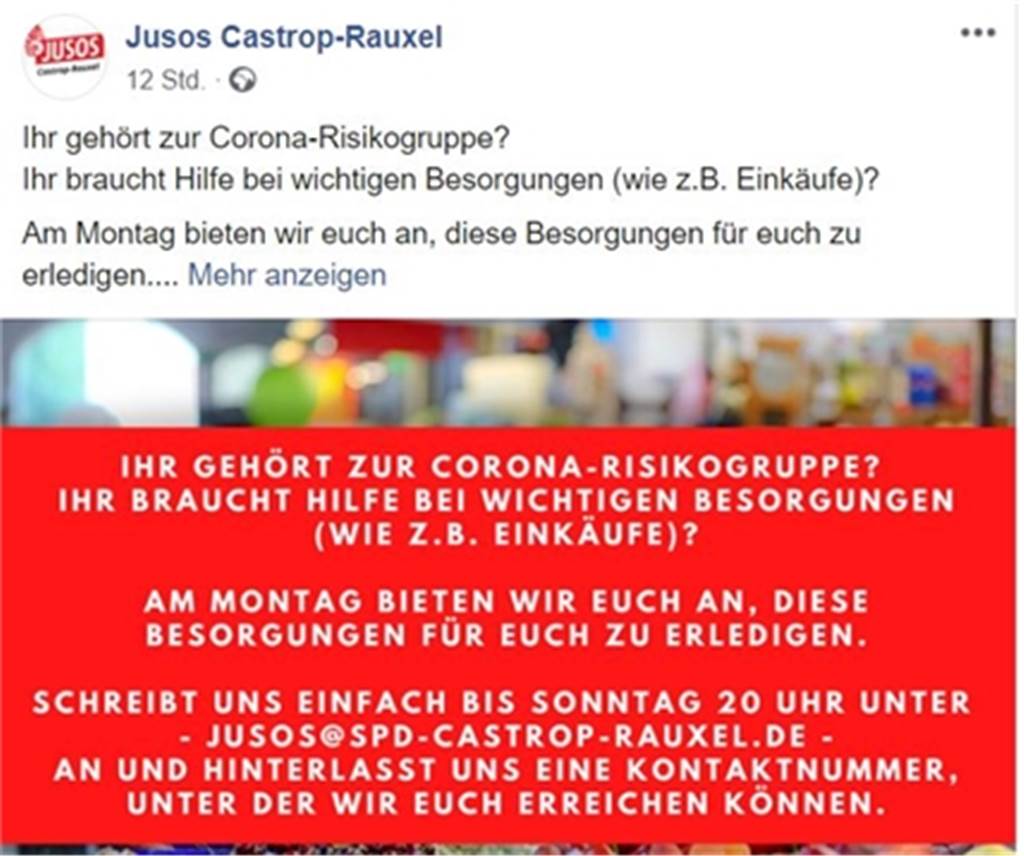 Junge Union und Jusos wollen Einkaufsangebote für ältere Menschen und Kranke koordinieren So werben die Jusos für ihr Angebot.