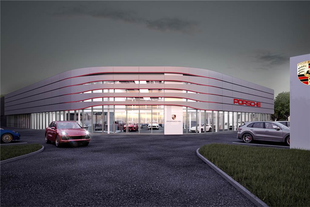Porsche baut Auto-Tempel am Flughafen, der weltweit Vorbild sein soll So soll das neue Porsche Zentrum Dortmund aussehen