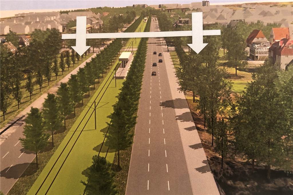 B1-Initiative geht in die Offensive: „Wir wollen die Allee nicht weiter zerrupfen“ So würde an selber Stelle eine neu gepflanzte Platanen-Allee mit einer begradigten Bahntrasse aussehen.