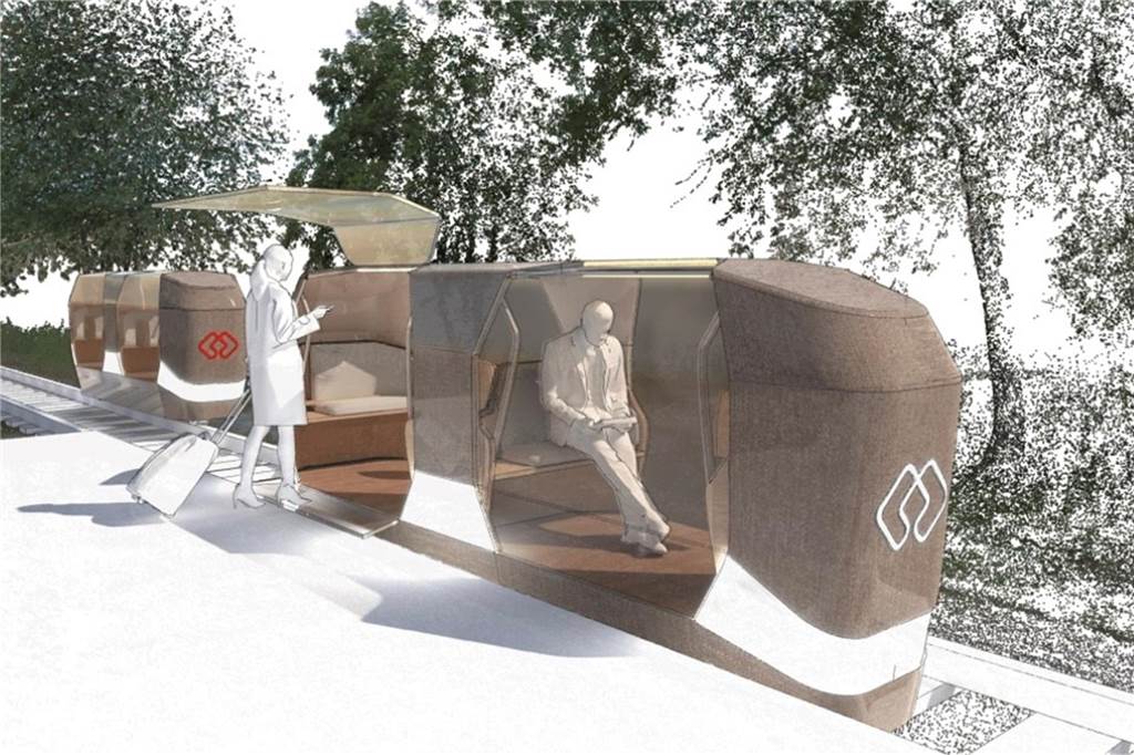 Moderne Kabinenbahn soll 2027 IGA-Gäste kutschieren Eine Zeichnung eines "Monocab"-Fahrzeugs