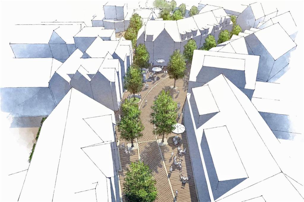 Soll soll die Sandstraße in gut eineinhalb Jahren aussehen. Auch der kleine Platz vor Geiping wird umgestaltet.