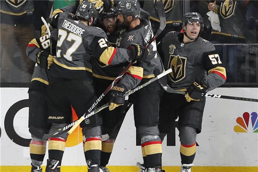 Eishockey-Wunder im US-Spielerparadies Spieler der Vegas Golden Knights jubeln nach einem Treffer. Foto: John Locher/Archiv