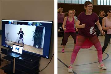 Sportkurs daheim oder in der Halle: Der Werner SC bietet erstmals Kurse in Hybridform - gleichzeitig per Zoom und vor Ort - an.
