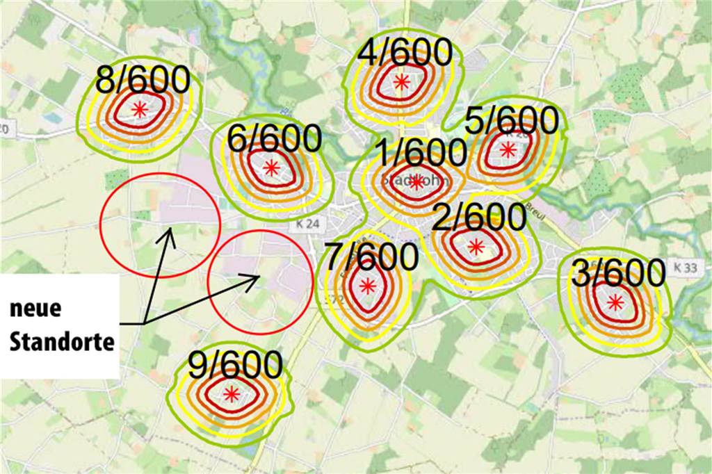 Karte mit den Sirenenstandorten in Stadtlohn