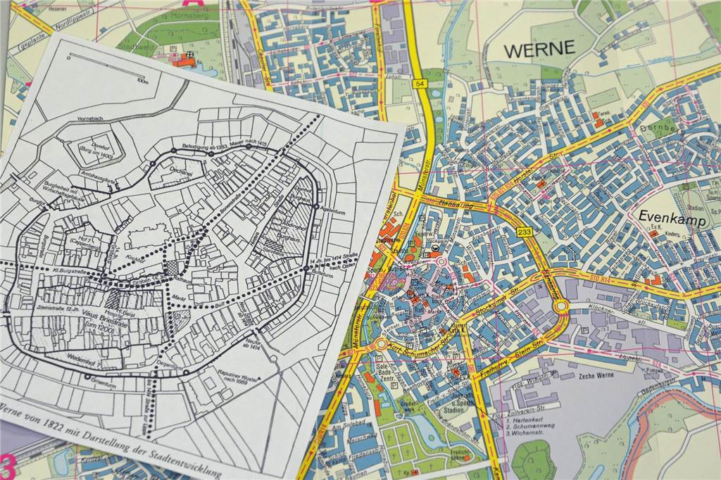 Ein alter und ein neuer Stadtplan  von Werne