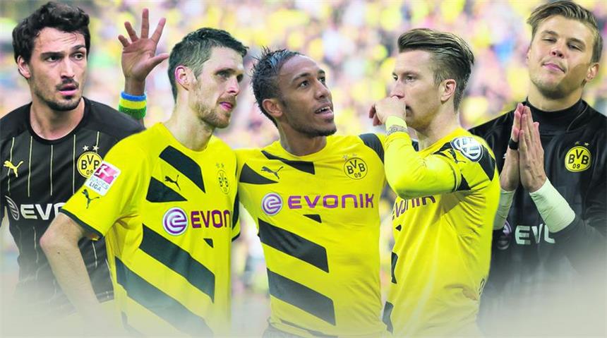Wählen Sie jetzt den BVB-Spieler der Saison 2014/15 Stehen zur Wahl (v.l.): Mats Hummels, Sebastian Kehl, Pierre-Emerick Aubameyang, Marco Reus und Mitchell Langerak.