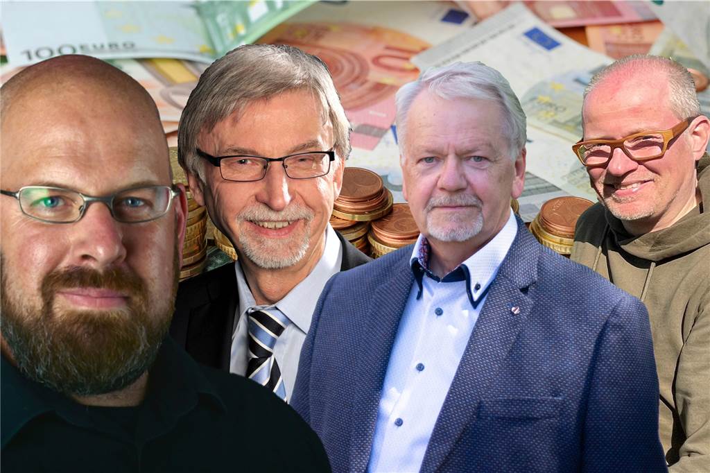Drei Beispielrechnungen: So wirkt sich eine höhere Grundsteuer B aus Thorsten Huxel (Grüne), Bernd Schwane (CDU), Friedhelm Fragemann (SPD) und Lutz Ludwig (FDP, v.l.)