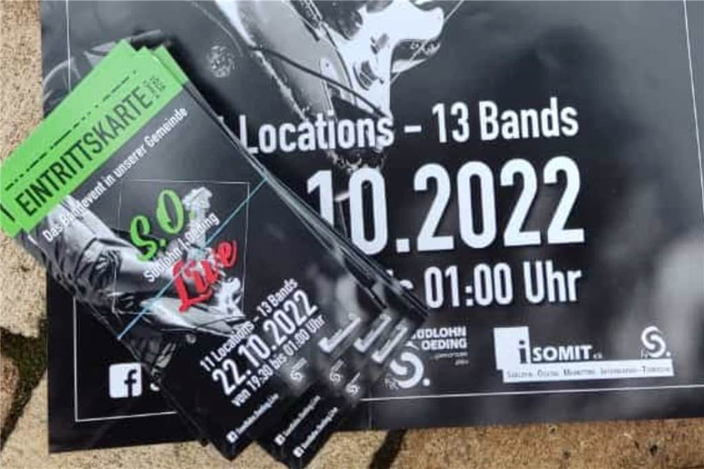 Nun sogar 13 Bands in 11 Kneipen: Vorverkauf für „S.O. Live“ ist gestartet Tickets sind für 15 Euro erhältlich. Inbegriffen ist auch der Transfer mit dem Shuttlebus.