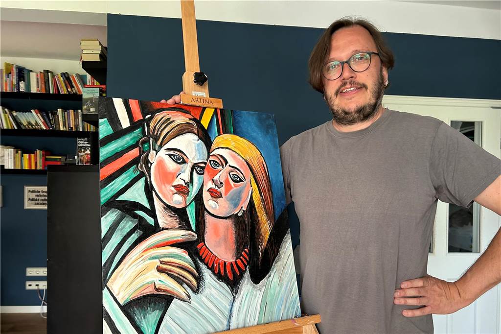 Tobias Harmeling malt Menschen: Pinselstrich gibt Bildern Charakter Tobias Harmeling mit seinem Bild „Mutter und Tochter"