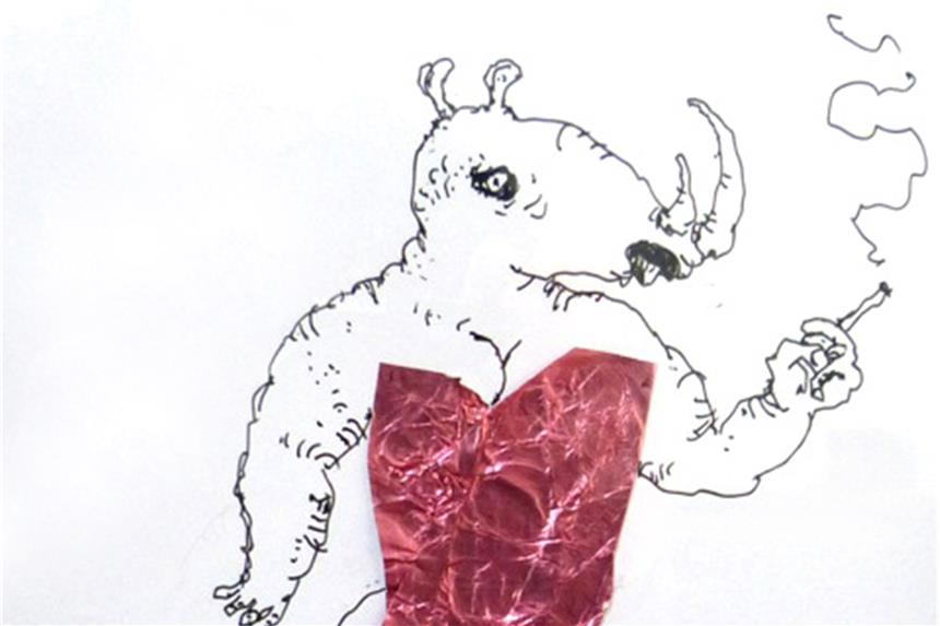 „Ich will, dass gelacht und sich bepisst wird in der Kunst“ „Törtchengabi“ (Ausschnitt vom Hochformat), extra für die Ausstellung im Kunstbonbon angefertigt.