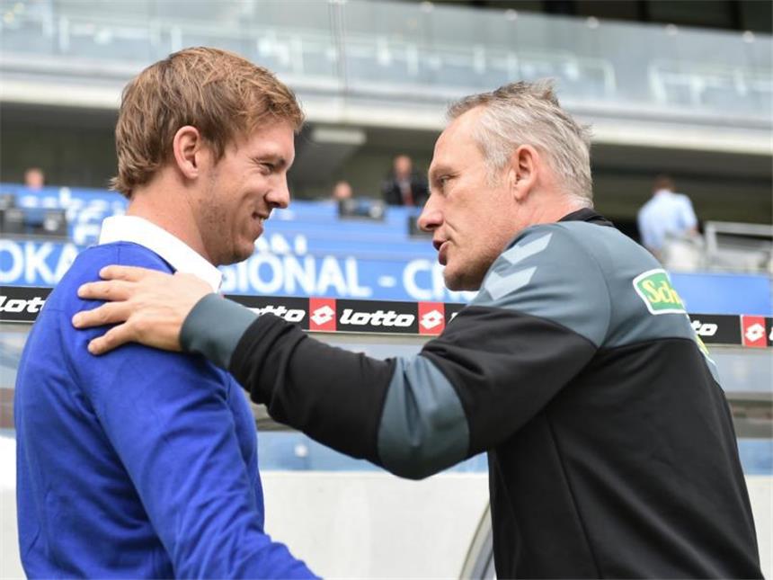 Baden-Derby: Sieglose Freiburger gegen unbesiegte TSG Trainer Julian Nagelsmann trifft mit 1899 Hoffenheim am Sonntag auf Trainer Christian Streich mit dem SC Freiburg. Foto: Uwe Anspach