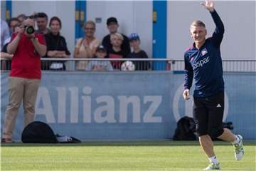 Training für sein Abschiedsspiel in München: Bastian Schweinsteiger. Foto: Sven Hoppe