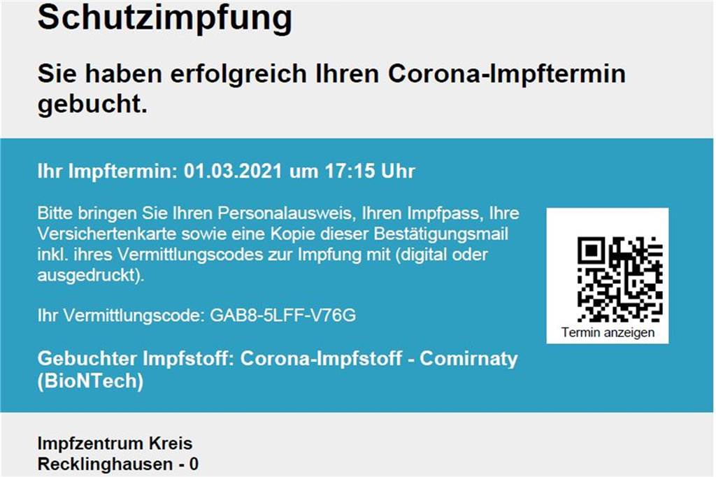 Ältere Menschen mit Termin am Impfzentrum abgewiesen Trotz einer Terminbuchung wurde eine Frau aus Dorsten nicht gegen Corona geimpft.