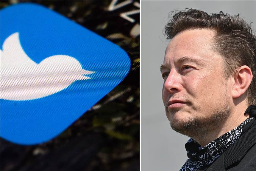Musks Pläne für Twitter: Zwischen Hass, Geld und Meinungsfreiheit Die Bildkombo zeigt das Logo von Twitter (l) am 26.04.2017 auf einem Mobiltelefon und den Tesla-Chef Elon Musk am 13.08.2021 bei einem Pressetermin auf dem Gelände der Tesla Gigafactory.