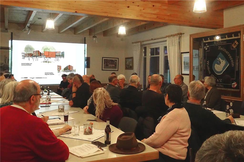 Wulfen-Konferenz: „Bürger-Windkonzept“ soll verwirklicht werden Über 50 Teilnehmer ließen sich bei der Wulfen-Konferenz die Ideen zum neuen Wulfener Markt und einer umweltschonenden Energieversorgung im Ortsteil erklären.