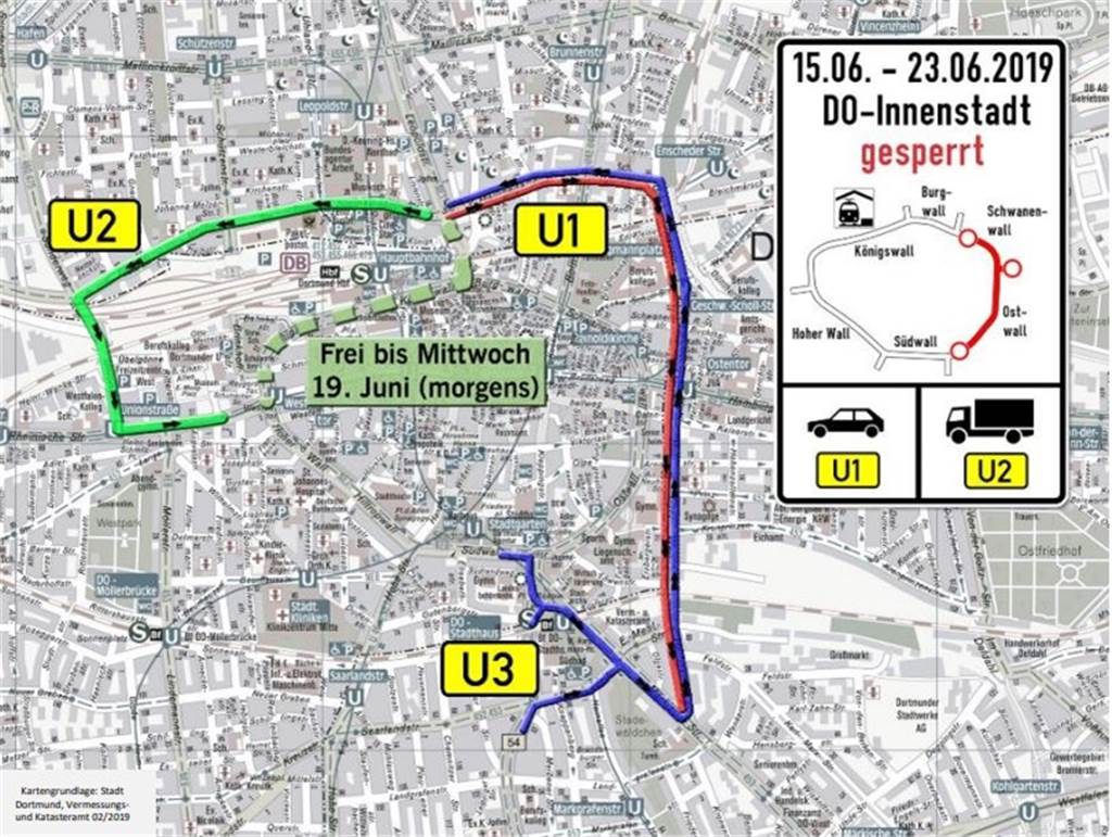 Zum Kirchentag ist der Wall für mehrere Tage dicht Über den Heiligen Weg und die Weißenburger Straße bzw. Stein-, Grüne Straße, Treibstraße und Unionstraße soll die Sperrung des Ost- und Schwanenwalls umfahren werden. PKW können bis Mittwochmorgen auch über Burgtor und Königswall fahren.
