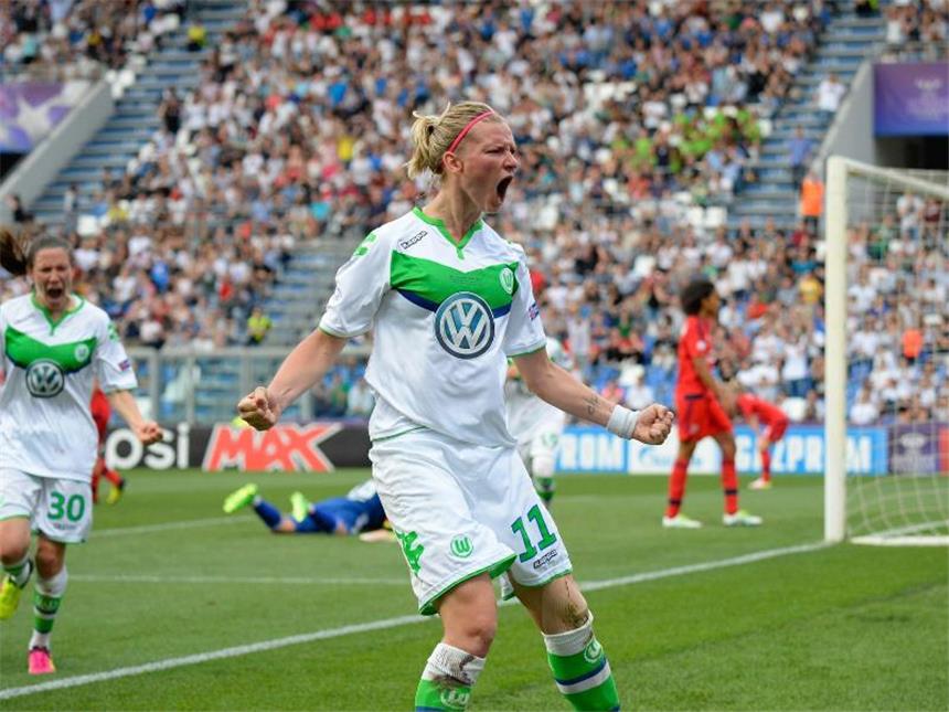 Wolfsburgs Frauen nach 12:2-Sieg im Achtelfinale Überragend: Alexandra Popp steuerte beim 12:2-Kantersieg gegen Atletico Madrid drei Tore und vier Vorlagen bei. Foto: Giacomo Maestri