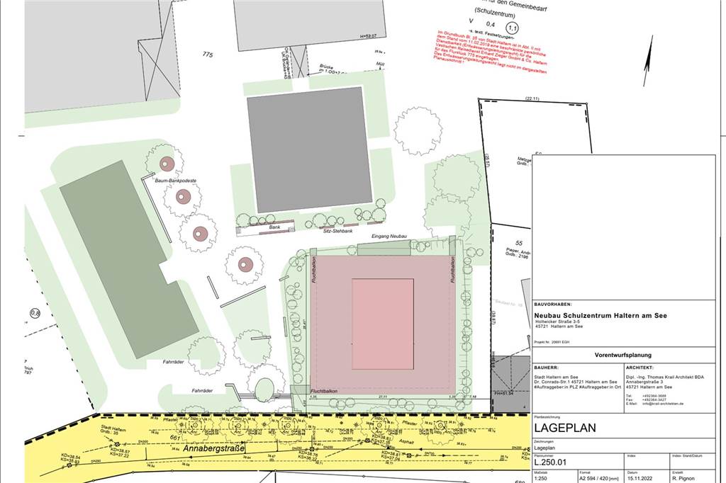 Das Gymnasium bekommt einen Neubau - Lob für nachhaltige Bauweise Lageplan für Baumaßnahmen am Schulzentrum