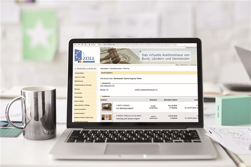 Behörden-Ebay: Zoll, Finanzämter und Justiz versteigern Dortmunder Schnäppchen Unter dem Stichwort „Dortmund“ lassen sich bei der Online-Versteigerung immer einige Angebote finden.