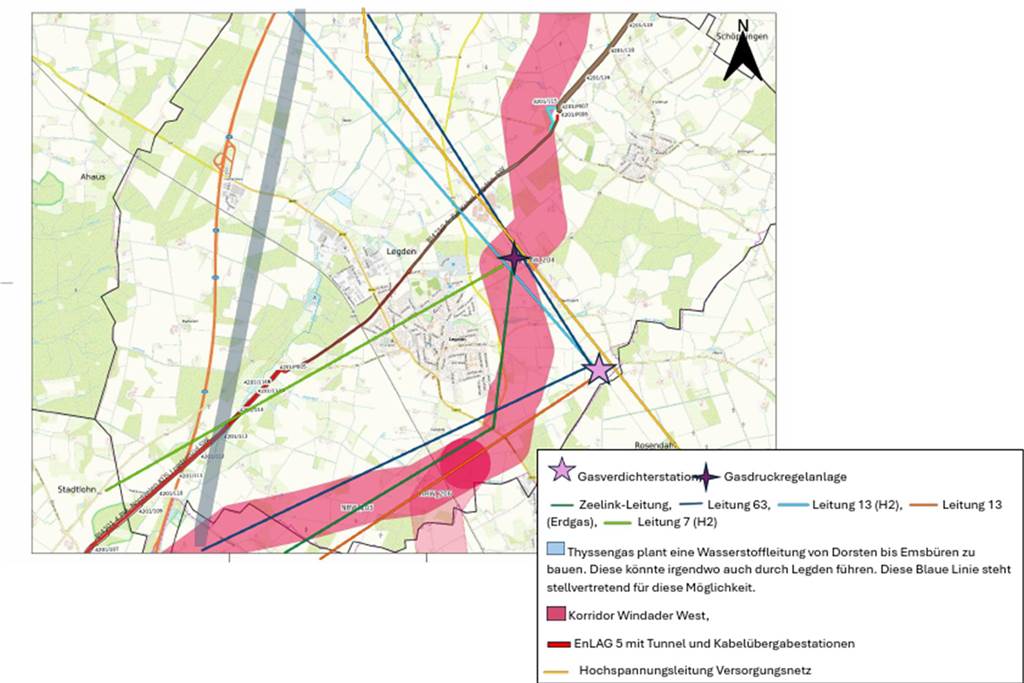 Diese Leitungen liegen in und um Legden: Knotenpunkt der Gas- und Stromversorgung Leitungen in Legden