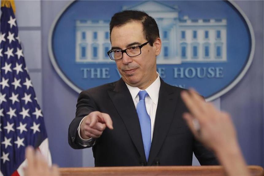 Neue US-Sanktionen gegen Putins inneren Kreis US-Finanzminister Steve Mnuchin bei einem Pressebriefing des Weißen Hauses in Washington. Foto: Pablo Martinez Monsivais/AP/Archiv