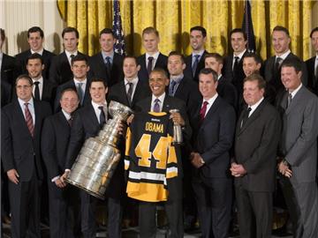 US-Präsident Barack Obama empfing die Pittsburgh Penguins im Weißen Haus. Foto: Michael Reynolds