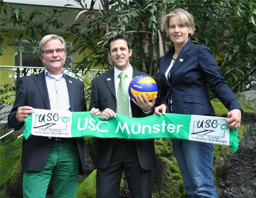 USC rüstet sich für die Zukunft USC-Präsident Jörg Adler (l.) und Vorstandsmitglied Ute Zahlten begrüßten den neuen Geschäftsführer Mariano Pala, der am 15. Oktober beim Bundesligisten begann.