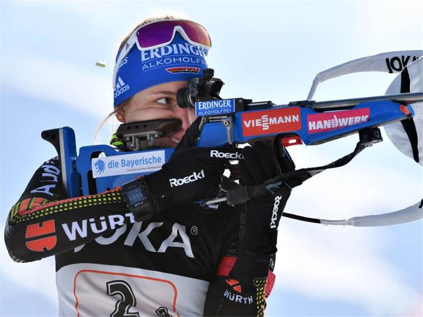 Deutsche Mixed-Staffel gewinnt Gold bei Biathlon-WM Vanessa Hinz am Schießstand. Foto: Martin Schmitt
