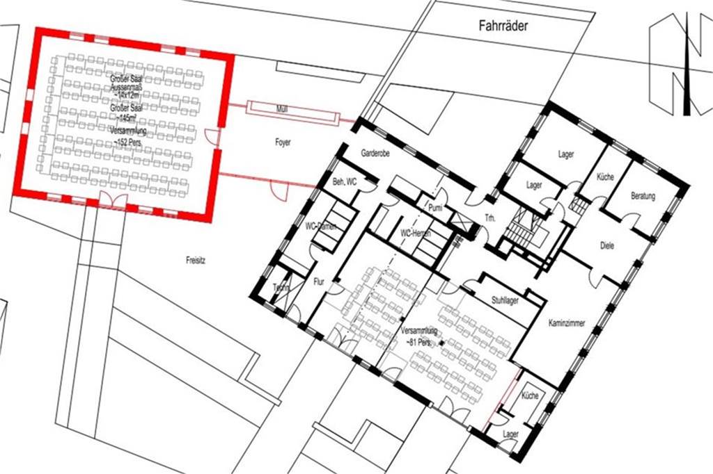 Zankapfel Eppingscher Hof: Viele offene Fragen um das Bürgerhaus Version II: Im Anbau wäre ein großer Versammlungssaal untergebracht.