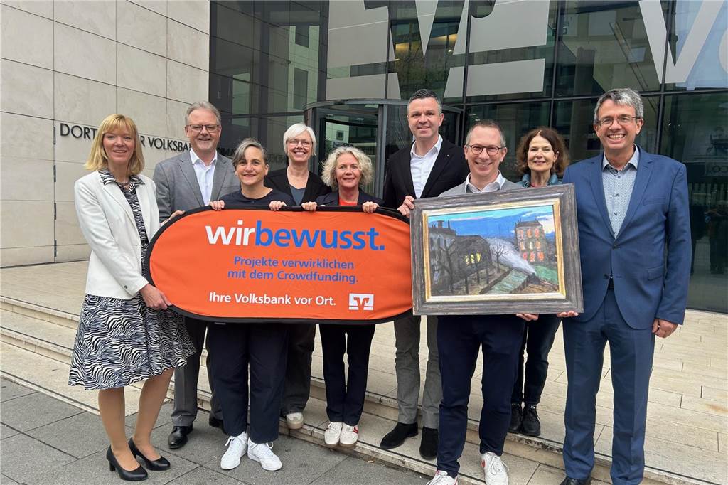 Vertreter der städtischen Kulturbetriebe, des MO-Freunde-Vereins und der Dortmunder Volksbank starteten gemeinsam die Crowdfunding-Aktion für das Kunstwerk von Gabriele Münter. 
