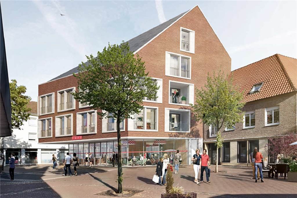 Café Extrablatt zieht in den Neubau am Markt Visualisierung des neuen Gebäudes vom Markt aus gesehen.