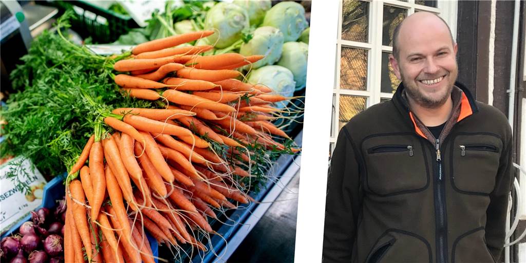 Biohof in Lünen zur Kostenexplosion: „Versuchen Preise günstig zu halten“ Gemüse eines Verkaufsstandes neben einem Hofbesitzer