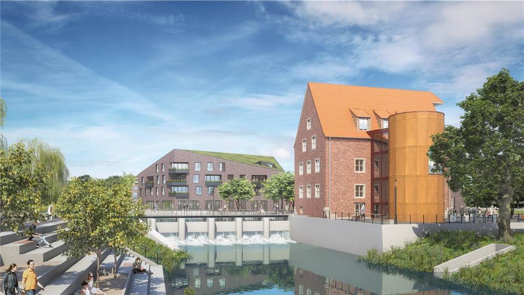 Mühlenplatz: Gastronomie, Wohnen und Praxen am Berkelufer Blick von der Berkelbrücke
