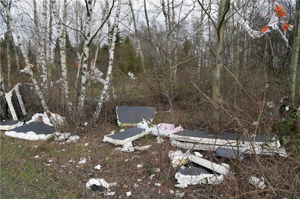 Waldbesitzer Dieter Kuhne über die Sturmschäden: „Es ist ein Drama“ Von einer Baustelle an der Frydagstraße wurden Baumaterialien ins ein Naturschutzgebiet geweht.