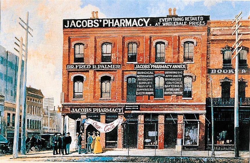 Einst gegen Kopfschmerz, heute gegen Durst Von „Jacob’s Pharmacy“ fand die Brause ihren Weg in die Soda-Bars Atlantas.