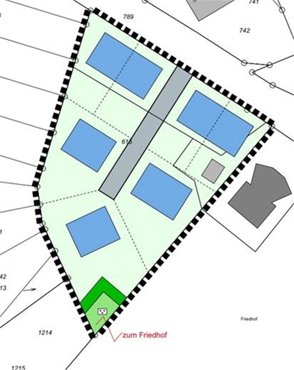 Teile des Erler Friedhofes sollen Bauland werden Vorschlag 1 für eine Bebauung der Erweiterungsfläche am Erler Friedhof.