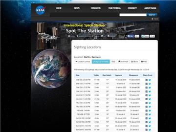 Wann kommt die ISS vorbei? Unter spotthestation.nasa.gov verrät die NASA alle Termine - hier zum Beispiel für Berlin. Screenshot: spotthestation.nasa.gov Foto: spotthestation.nasa.gov