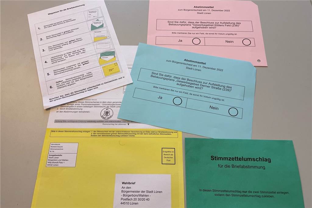 Wahlunterlagen nicht angekommen: „Kann bei 65.000 Briefen vorkommen“ Wer Briefwahl für die beiden Abstimmungen im Rahmen der Lüner Bürgerentscheide beantragt, bekommt diese Post.