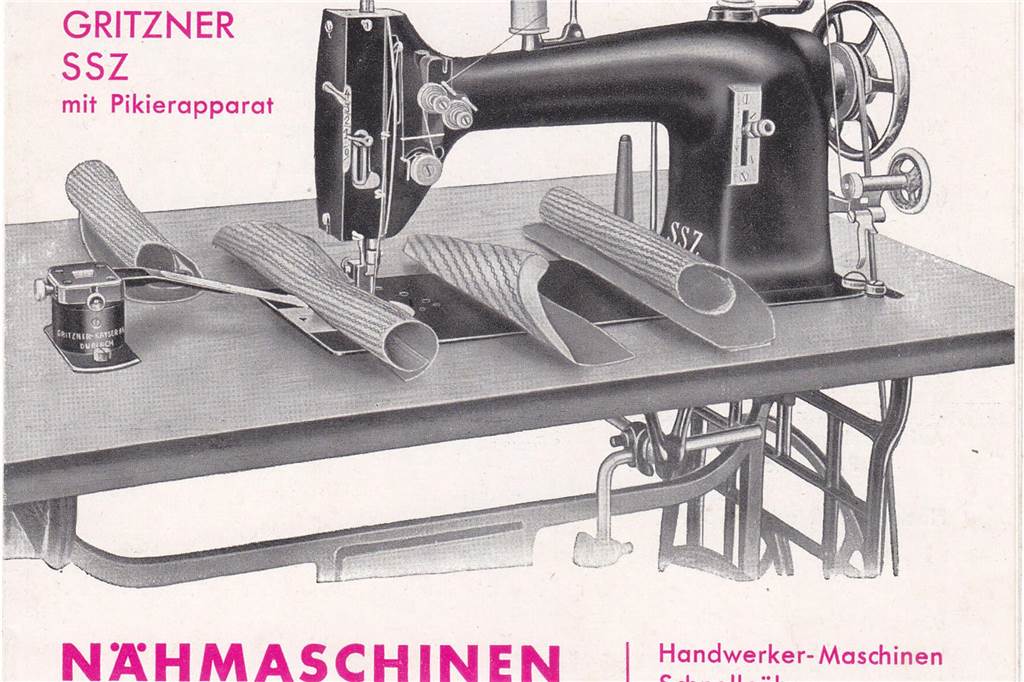 Werbung aus den 1930/1940er Jahre - Prospekt: Gritzner NähmaschinenNähmaschinen wurden bis ungefähr Mitte der 1980er Jahre im heutigen Babyhaus Mönninghoff verkauft, und auch repariert.