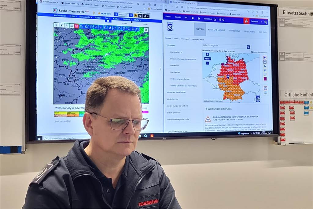Ticker zum Sturm in Werne und Ascheberg: Antonia trifft ein - Ausfälle bei der Eurobahn Wernes Feuerwehr-Chef Thomas Temmann