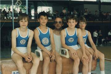 Westfalenmeister 1985 von links Andreas Unterkötter, Oliver Sorge, Trainer Peter Wenzlik, Marc Hennemann und Claas Wenzlik.